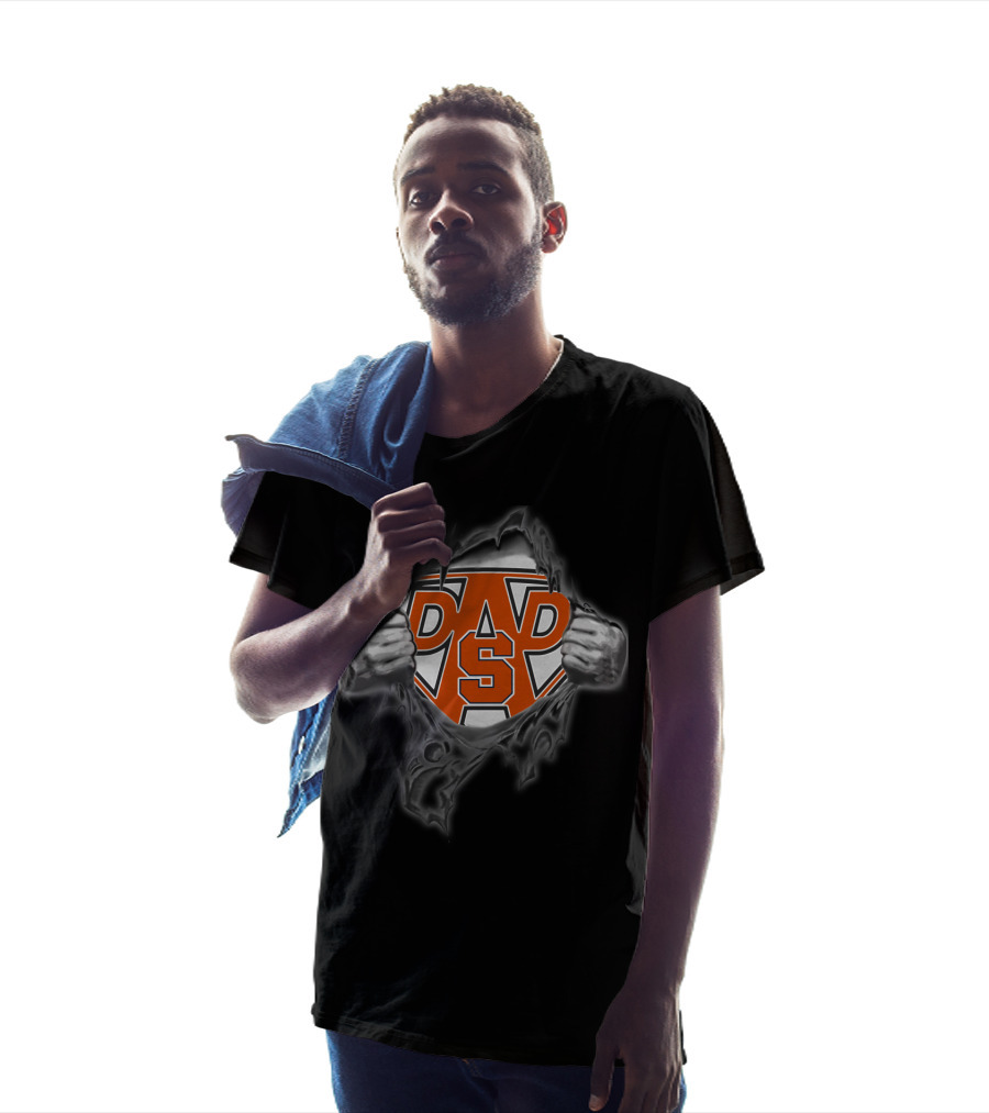Orange S Dad Superhero Logo Hands Torn Background T-Shirt