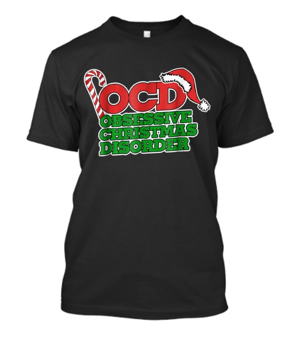 OCD Obsessive Christmas Disorder Candy Cane Santa Hat T-Shirt