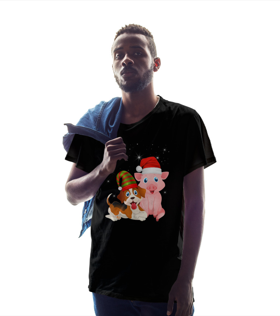 Christmas Festive Dog Pig Santa Hats T-Shirt