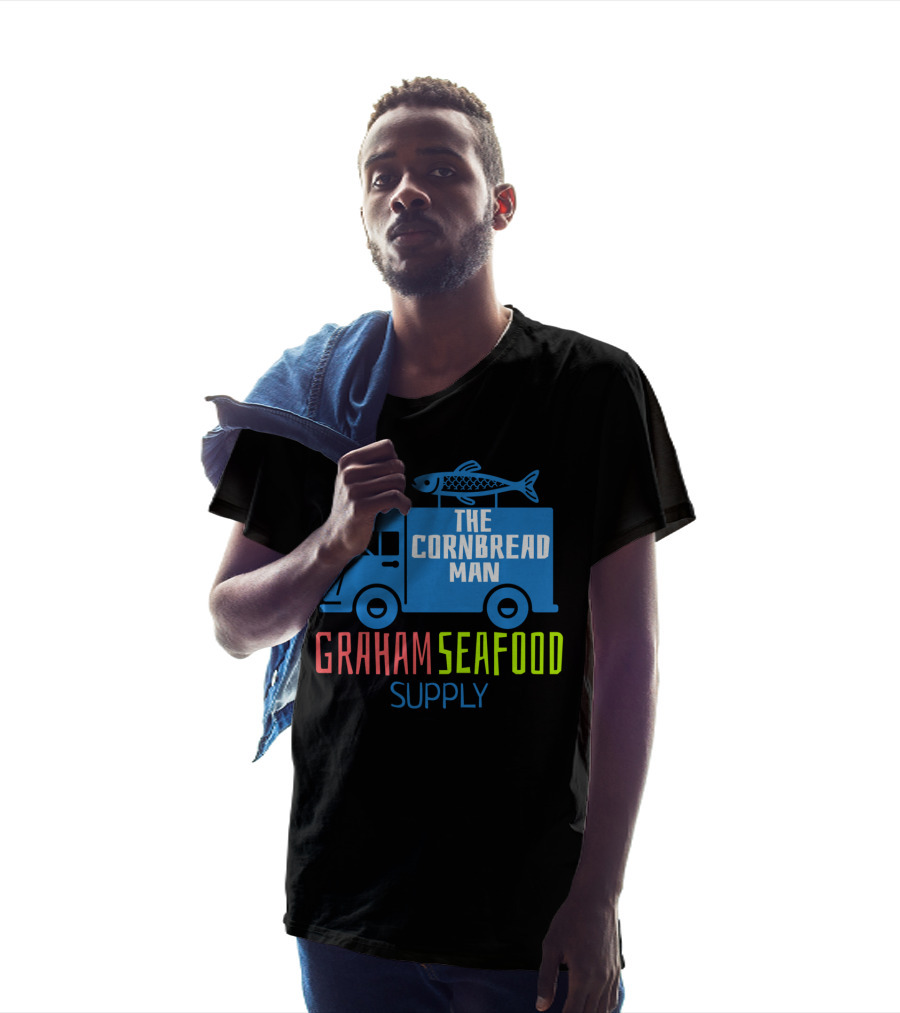 Graham Seafood Supply The Cornbread Man Food Truck With Fish On Top T-Shirt