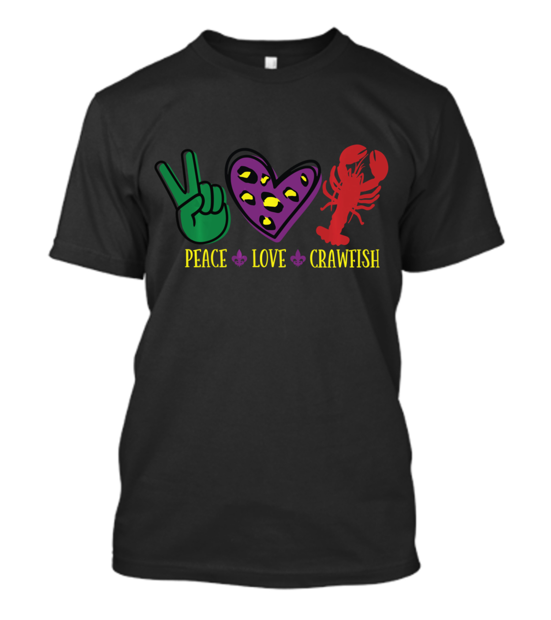Peace Love Crawfish Fleur De Lis Mardi Gras Symbols T-Shirt