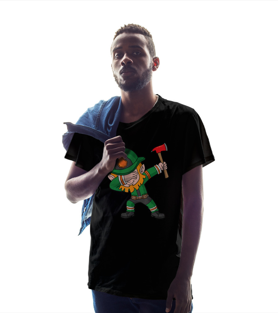 St Patricks Day Leprechaun Firefighter Dabbing With Axe T-Shirt