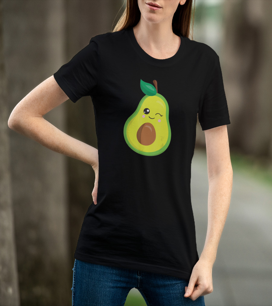 Avocado Vegan Kawaii Winking Cute Face Seed T-Shirt