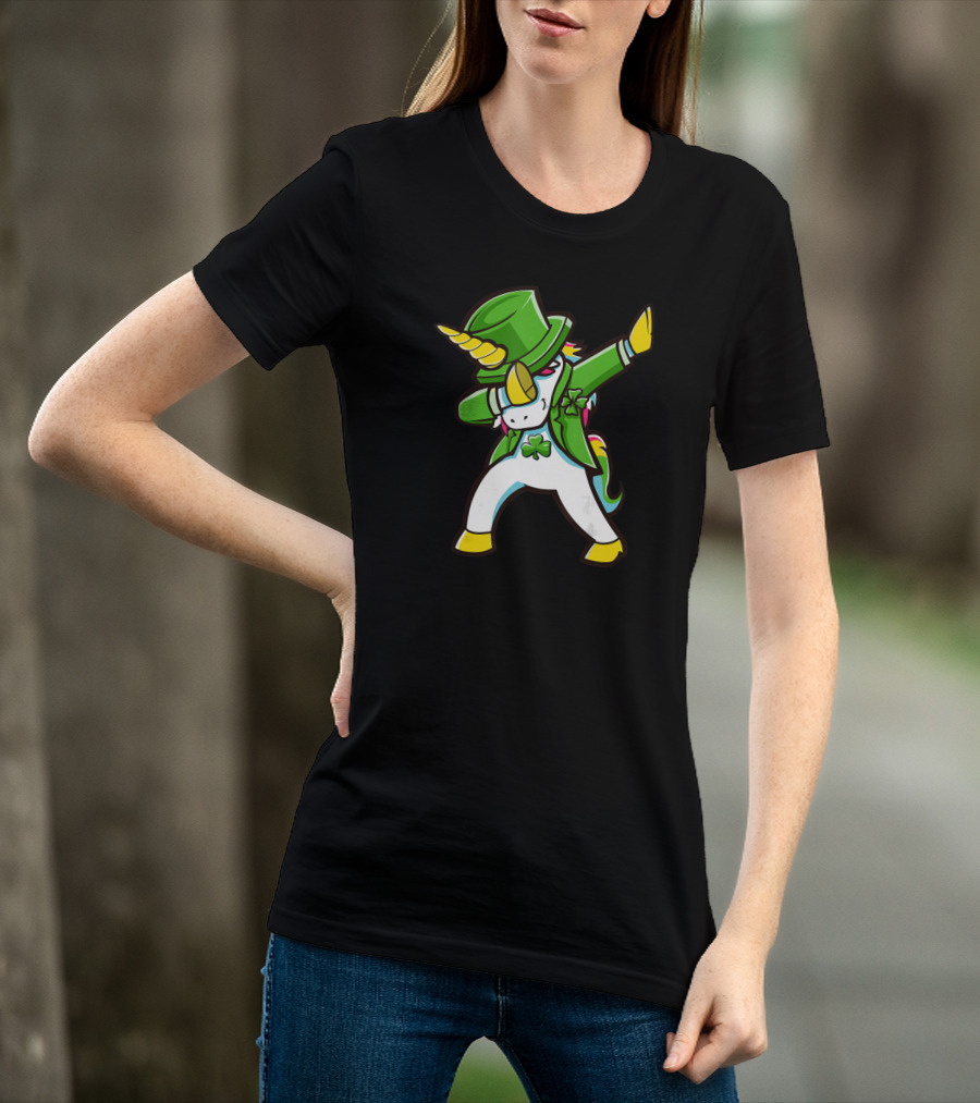 St Patricks Unicorn Dabbing Shamrock Hat Green Jacket T-Shirt