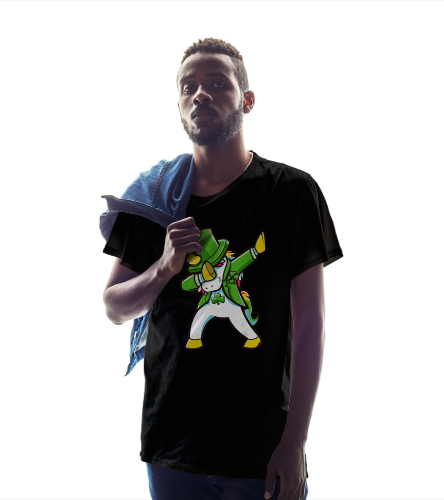 St Patricks Unicorn Dabbing Shamrock Hat Green Jacket T-Shirt
