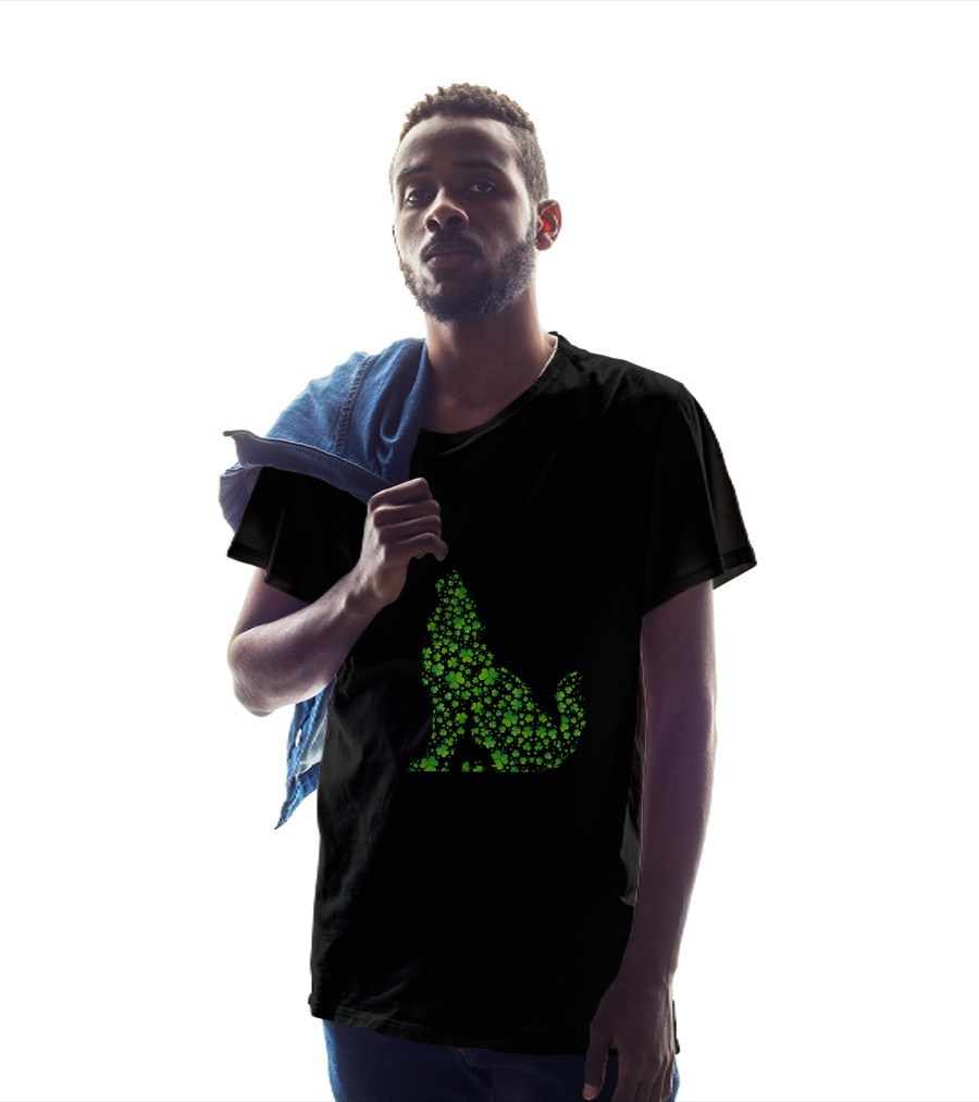 Shamrock Wolf Howling With Green Clover T-Shirt