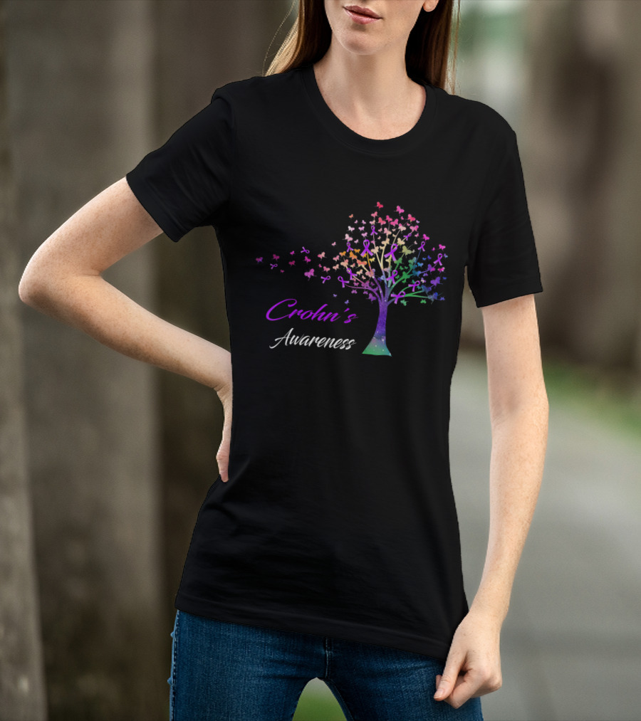 Crohn's Awareness Tree With Ribbon And Butterflies T-Shirt