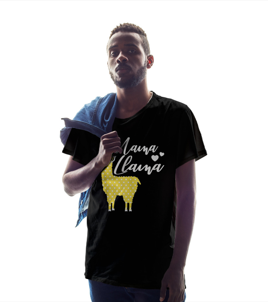 Mama Llama Yellow Polka Dots With Glasses And Hearts T-Shirt