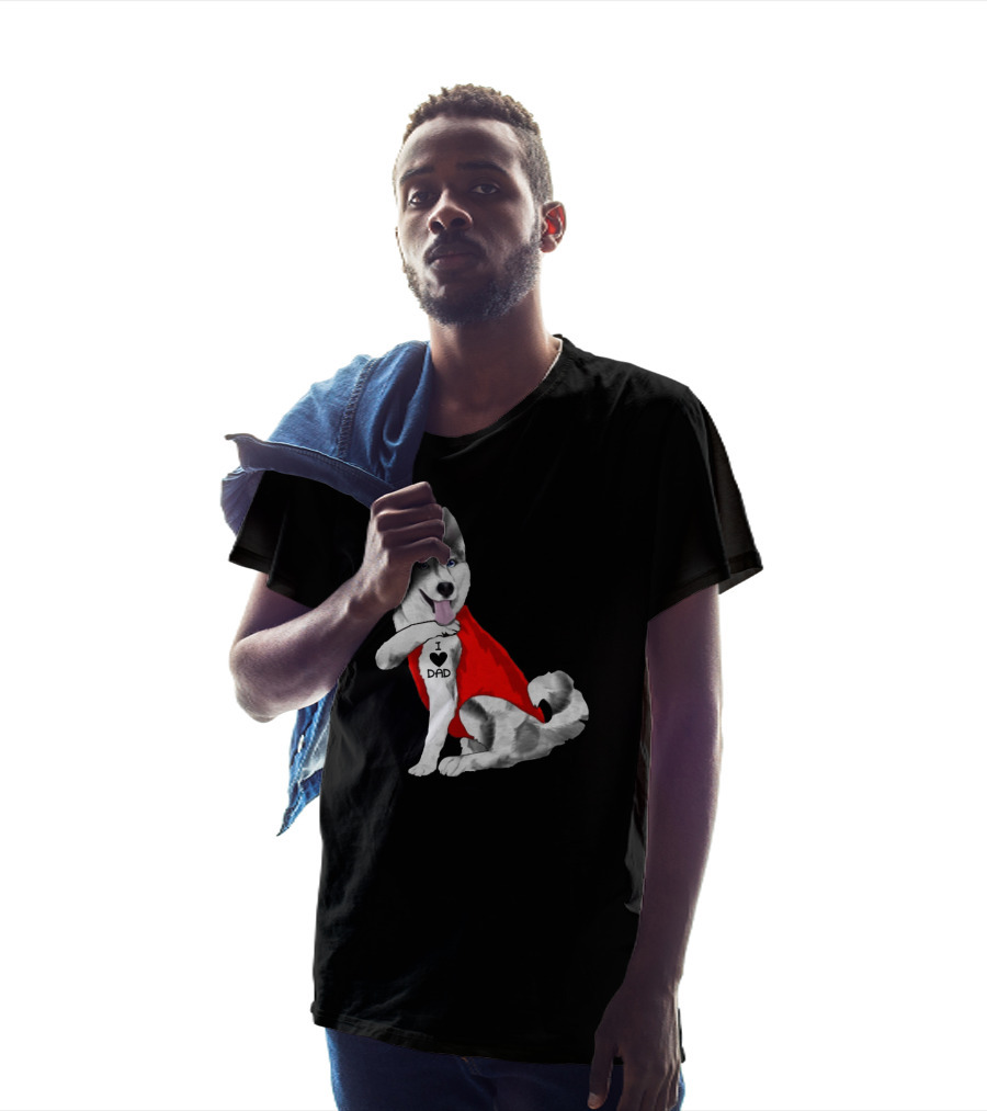 I Love Dad Husky Dog In Red Cape T-Shirt