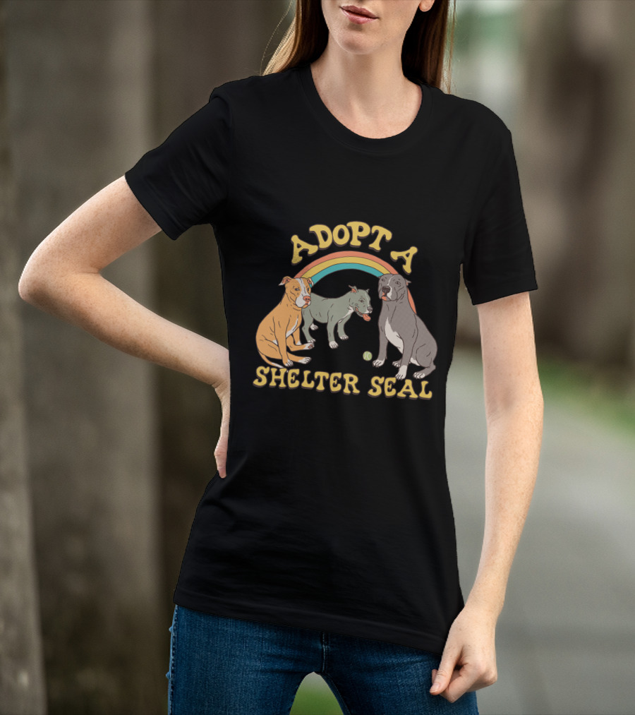 Adopt A Shelter Seal Pitbulls Rainbow Dogs T-Shirt