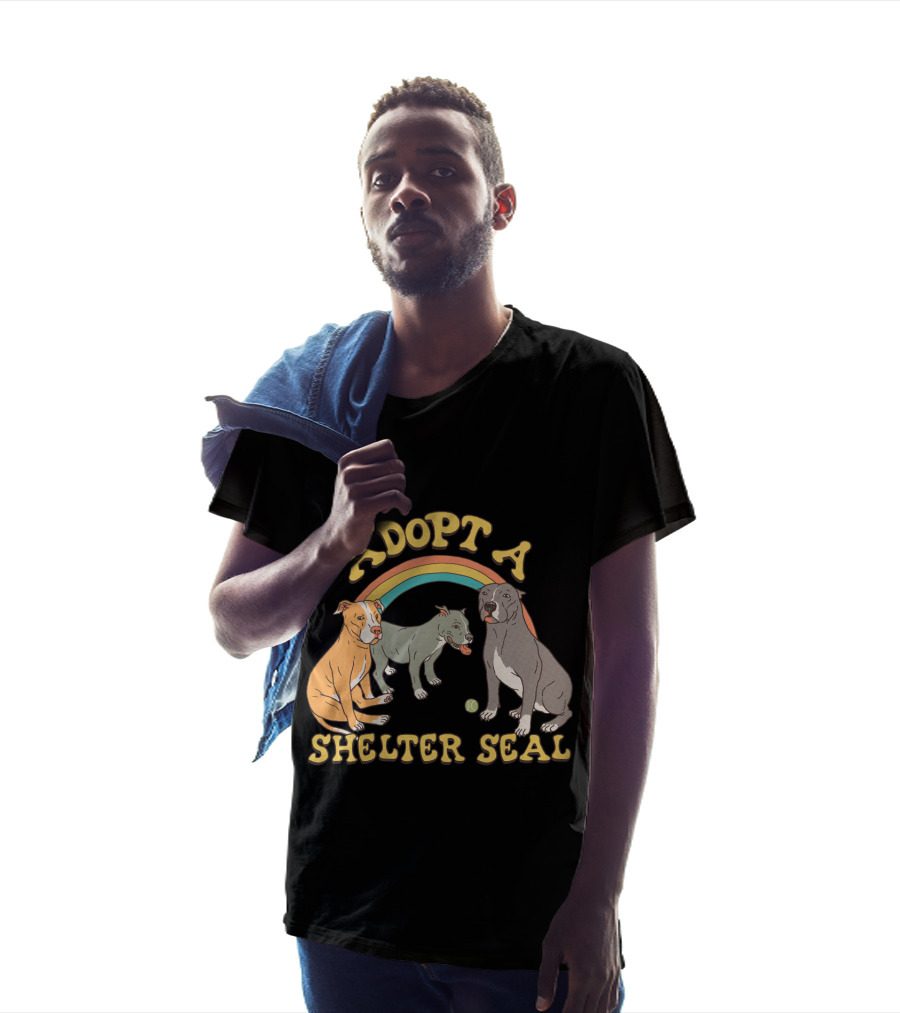 Adopt A Shelter Seal Pitbulls Rainbow Dogs T-Shirt