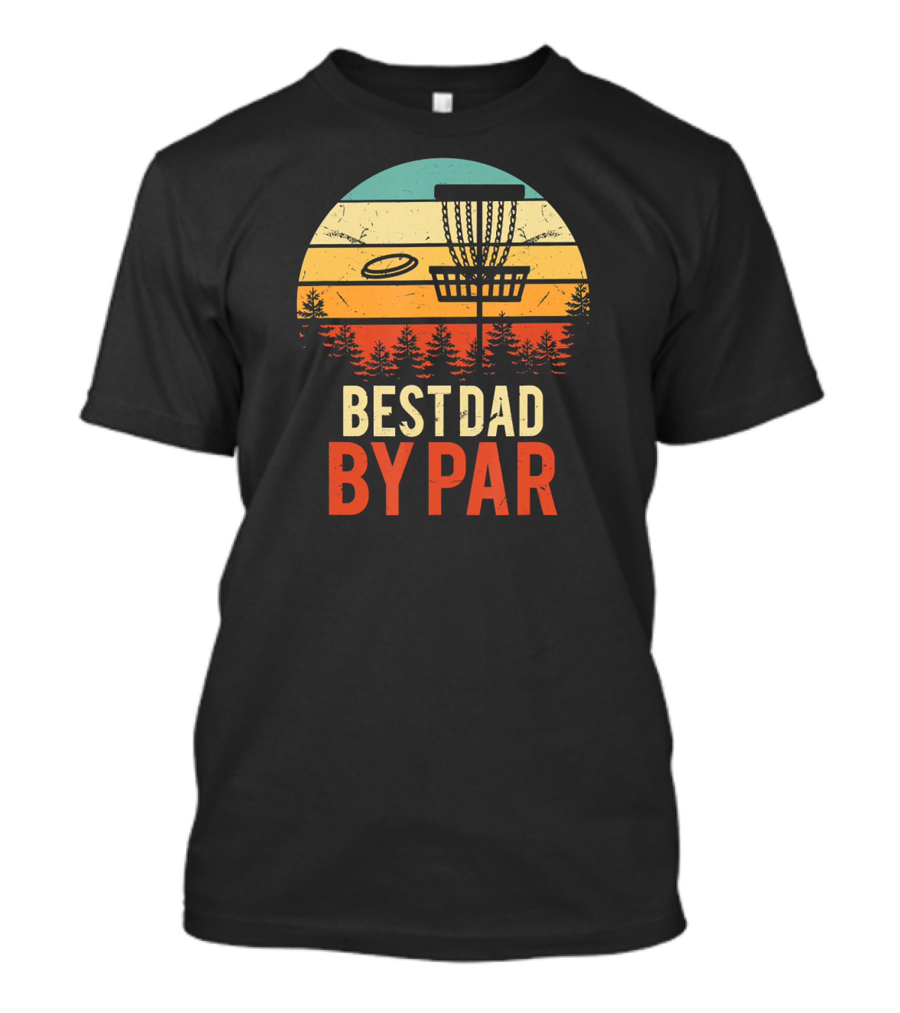 Best Dad By Par Disc Golf Retro Forest Sunset T-Shirt