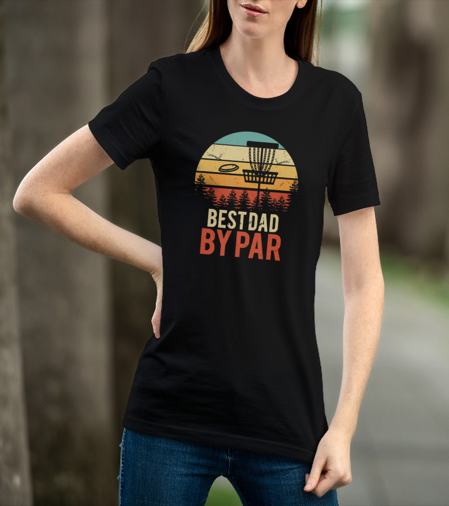 Best Dad By Par Disc Golf Retro Forest Sunset T-Shirt