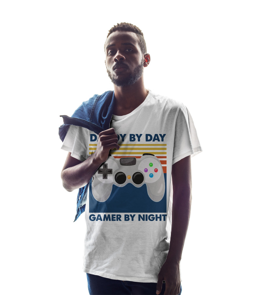 Daddy By Day Gamer By Night Retro Game Controller T-Shirt