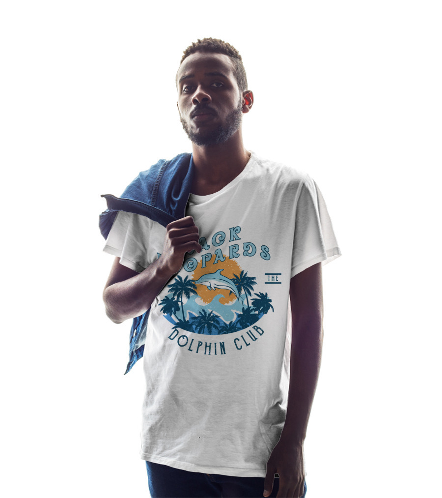 Jack Leopards And The Dolphin Club Ocean Wave With Palm Trees And Dolphin T-Shirt