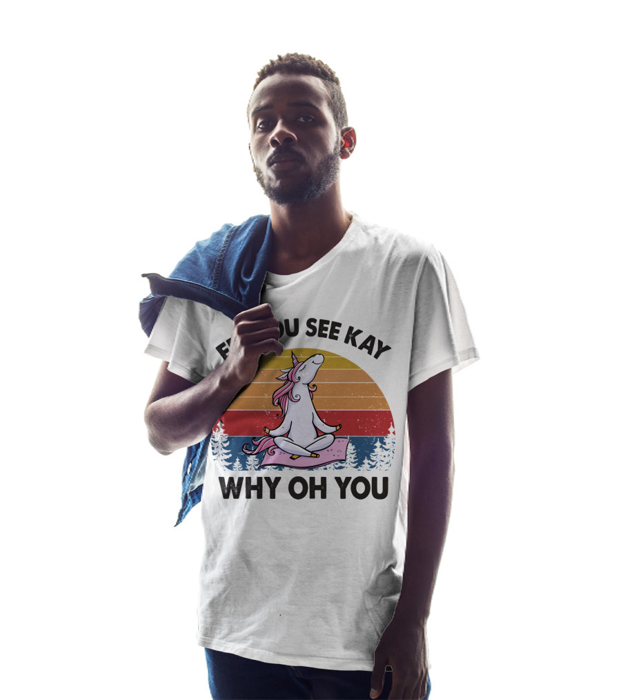 Eff You See Kay Why Oh You Unicorn Meditation Forest Retro Sunset T-Shirt