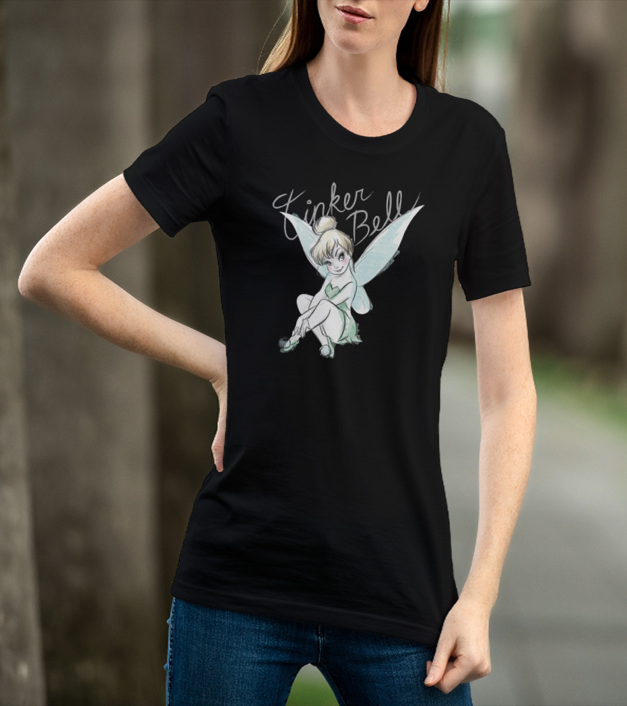 Disney Tinker Bell Kneeling Fairy Sketch With Wings T-Shirt