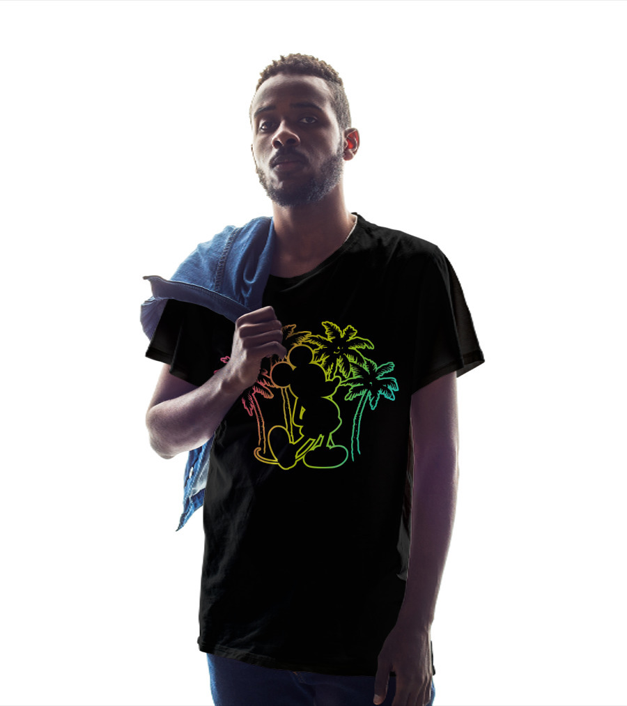 Mickey Mouse Neon Palm Trees Disney Tropical T-Shirt