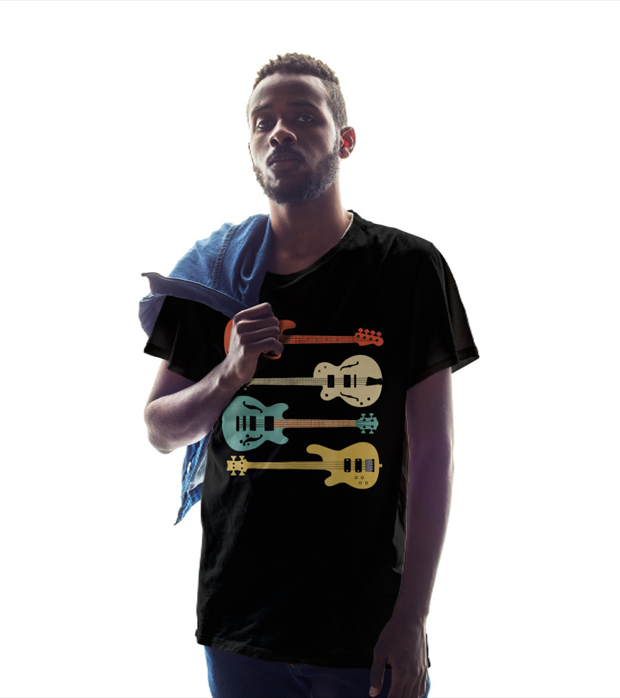 Vintage Retro Bass Guitar Bassist Player Colorful Guitar Collection T-Shirt