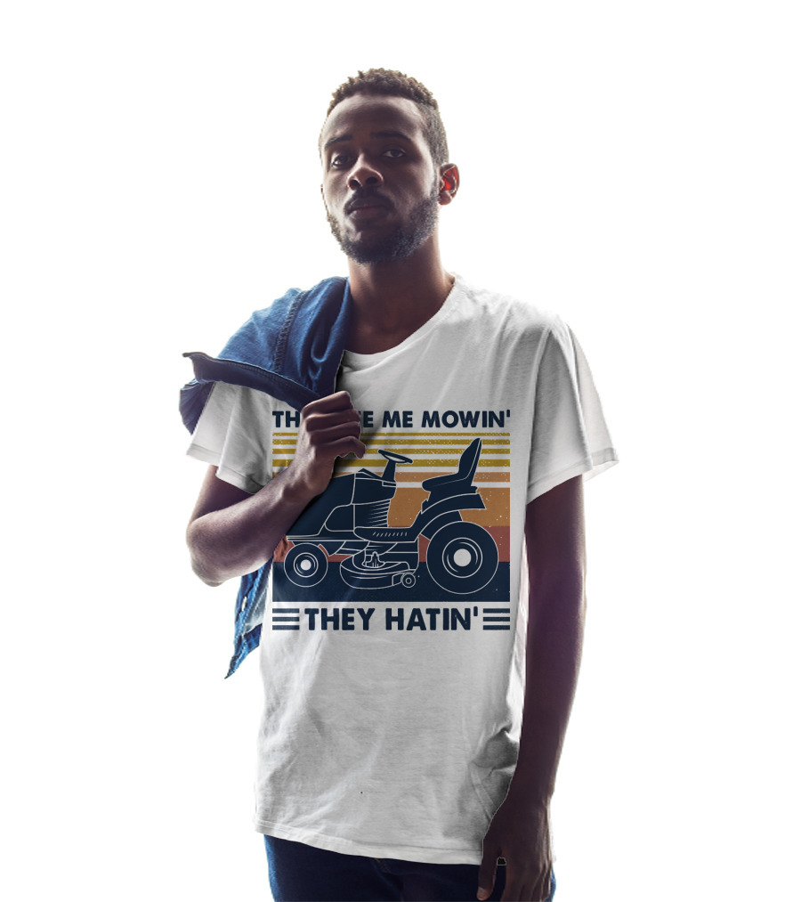 They See Me Mowin' They Hatin' Lawn Mower Retro Stripe T-Shirt