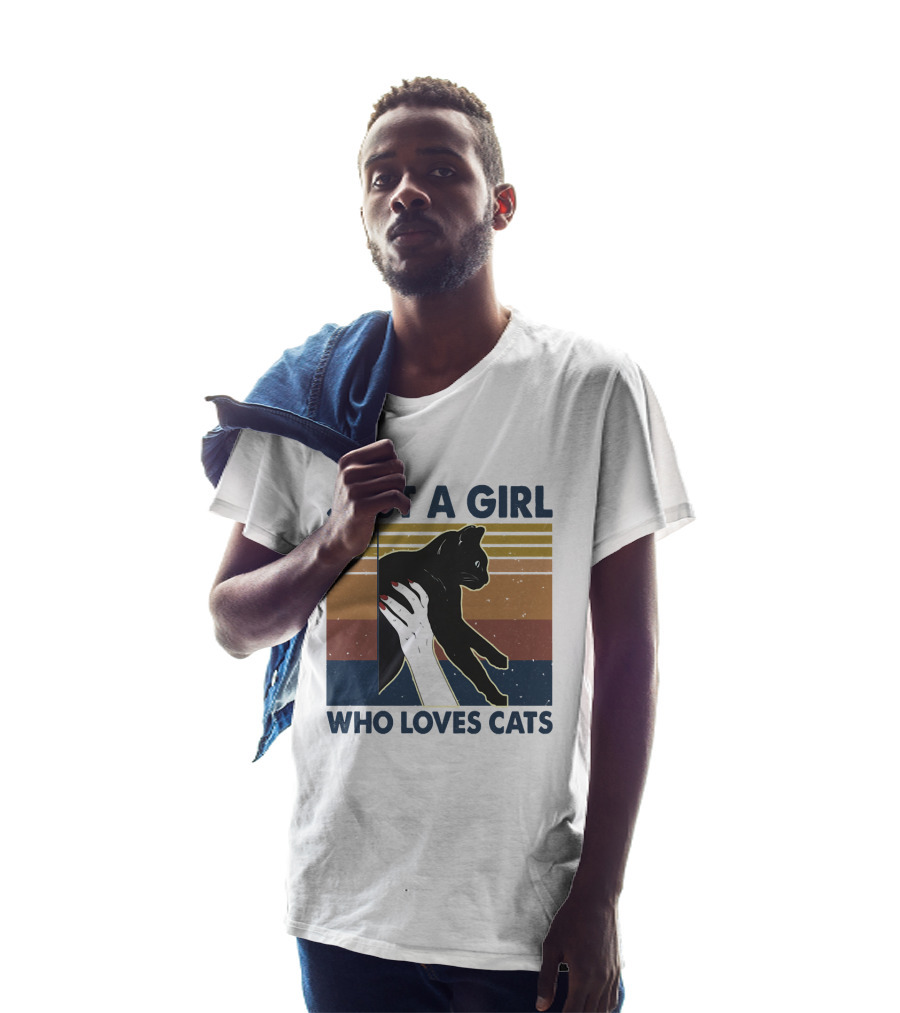 JUST A GIRL WHO LOVES CATS Retro Style Cat T-Shirt