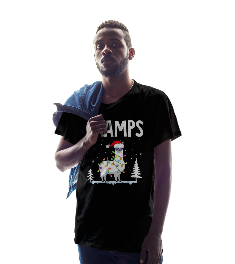 GRAMPS Llama Christmas Lights Holiday Snow Santa Hat T-Shirt