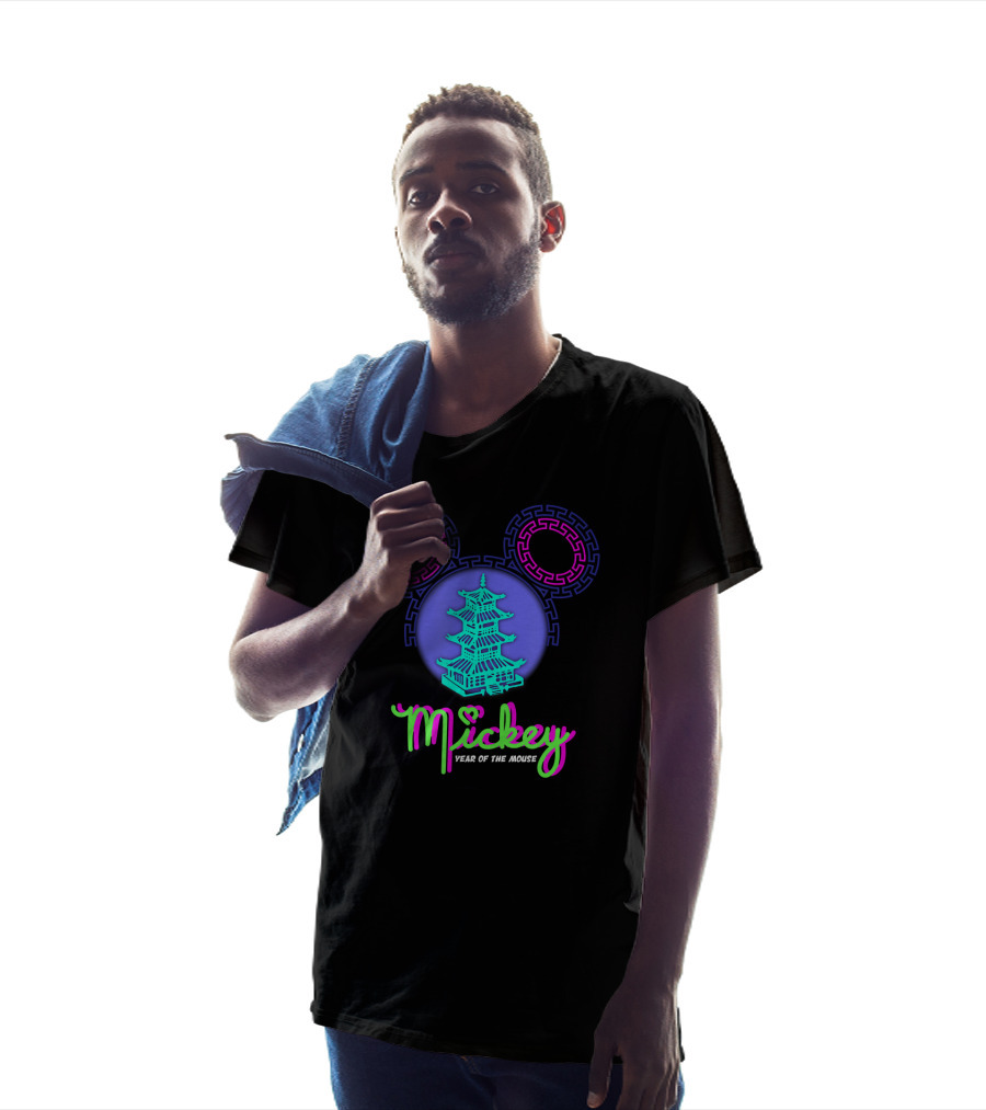 Mickey Year Of The Mouse Chinese New Year Pagoda Neon T-Shirt
