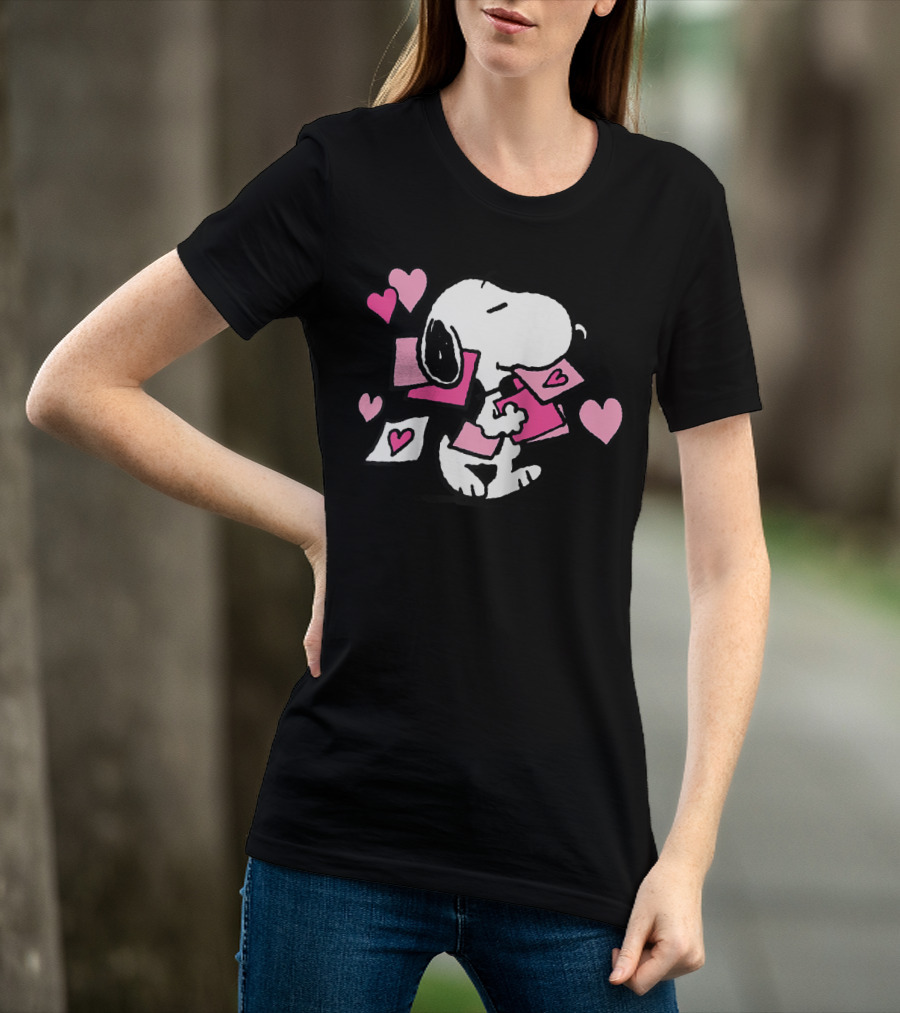 Peanuts Valentines Snoopy Carrying Hearts And Envelopes T-Shirt