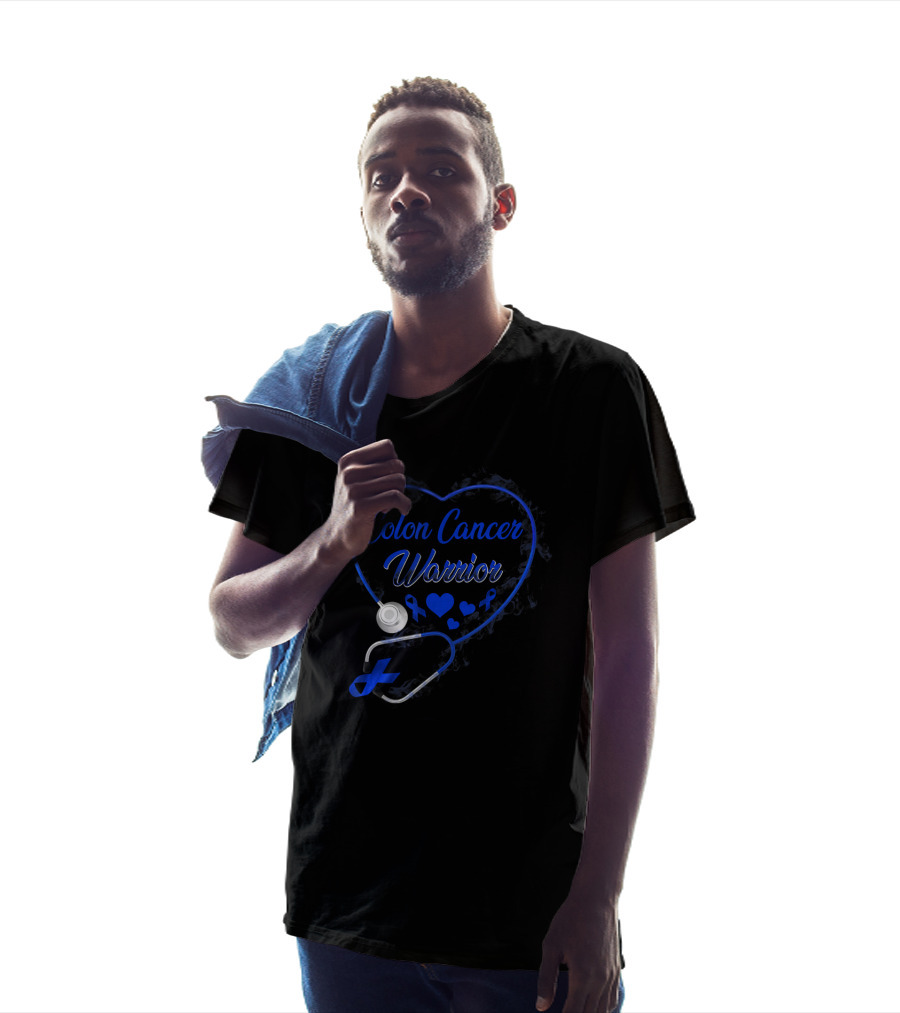 Colon Cancer Warrior Heart Stethoscope With Blue T-Shirt