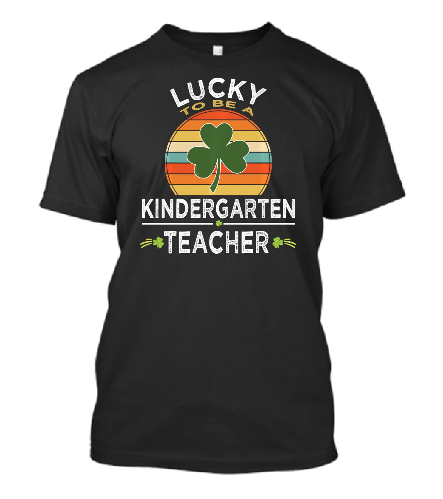 Lucky To Be A Kindergarten Teacher Clover Retro Stripes St Patrick Day T-Shirt