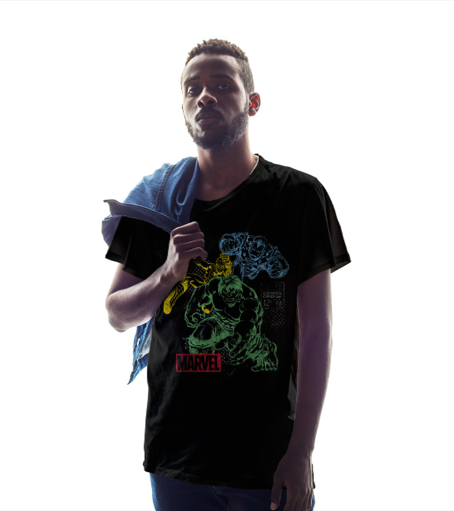 Marvel Hulk Iron Man Spider-Man Vintage Comic Group T-Shirt
