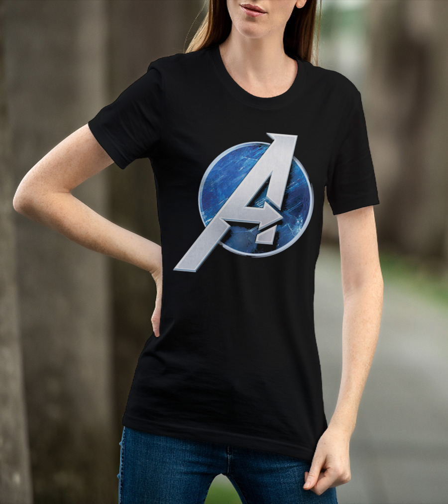 Marvel Avengers Blue Circle Icon Silver A T-Shirt