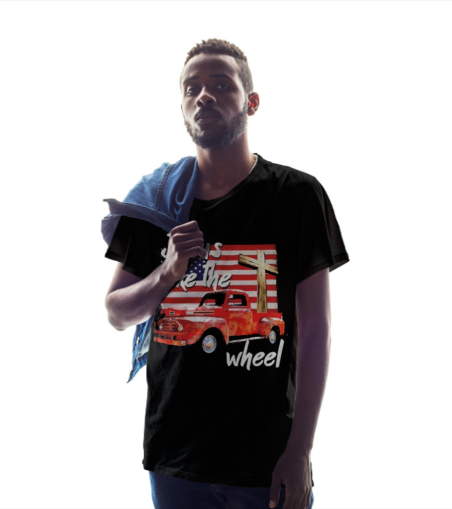Jesus Take The Wheel American Flag Cross Red Truck T-Shirt