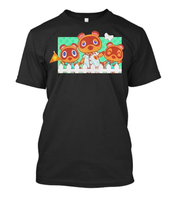 Animal Crossing New Horizons Nook Family Characters Behind Fence T-Shirt