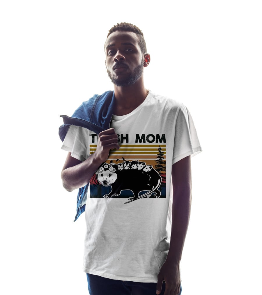 Trash Mom Raccoon Retro Forest Sunset T-Shirt