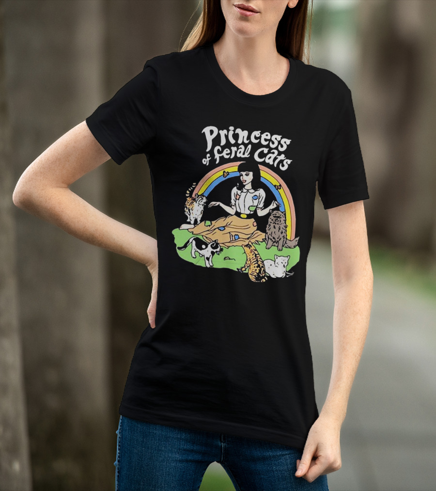 Princess Of Feral Cats With Rainbow And Cats In T-Shirt