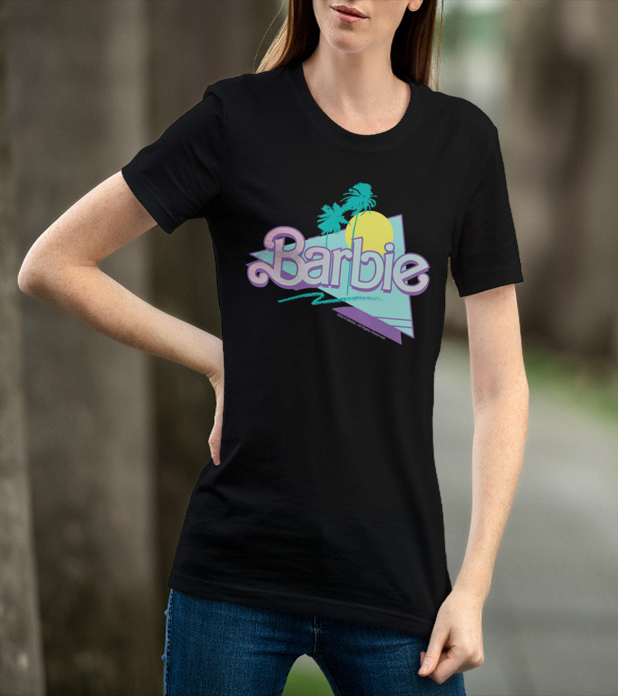 Barbie Pastel 90s Retro Logo With Palm Trees And Sunburst T-Shirt