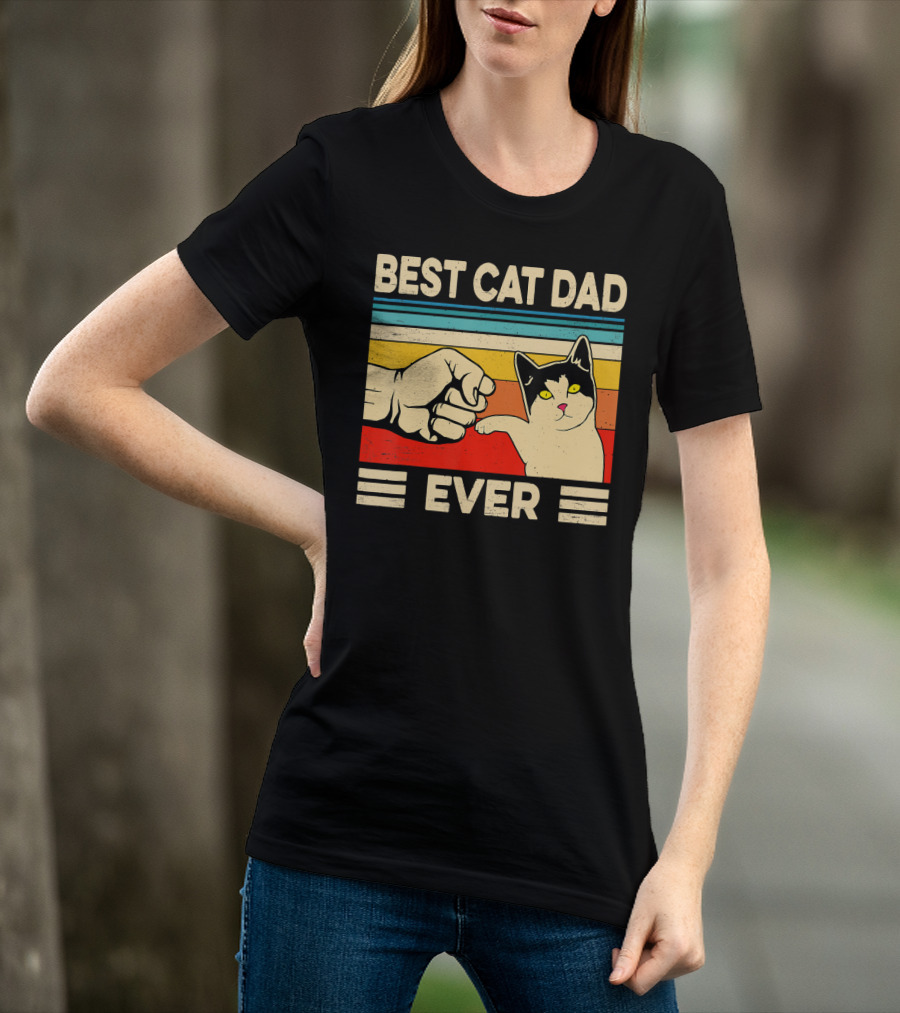Best Cat Dad Ever Fist Bump Retro Cat T-Shirt