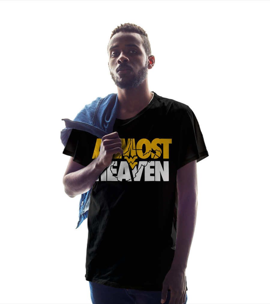 Almost Heaven West Virginia Bold Text With State Silhouette And Mountain Elements T-Shirt