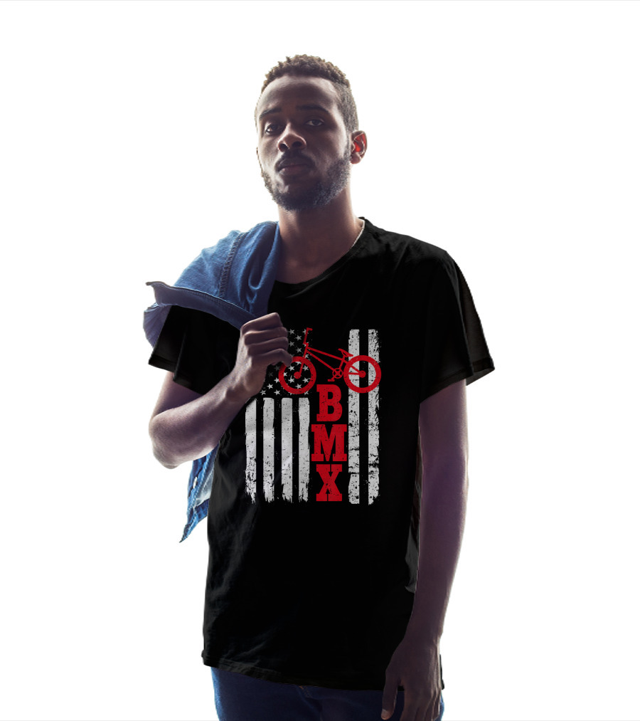 BMX Bike With American Flag USA Sport Fan Biking T-Shirt