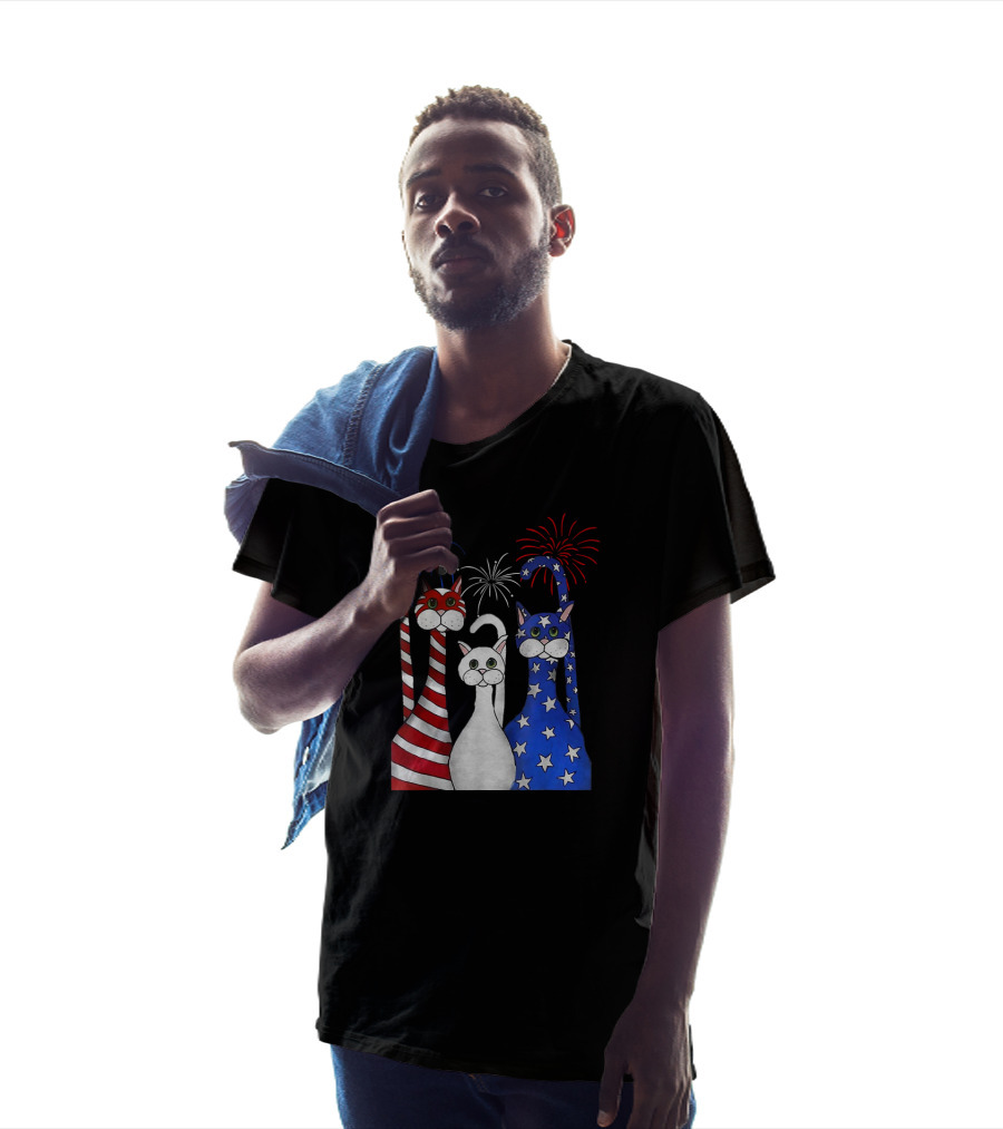 Patriotic Cats American Flag Paws USA Fireworks T-Shirt