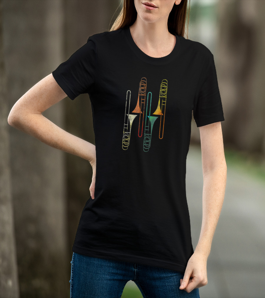 Retro Trombone Jazz Vibe Multicolor Musical Instruments T-Shirt