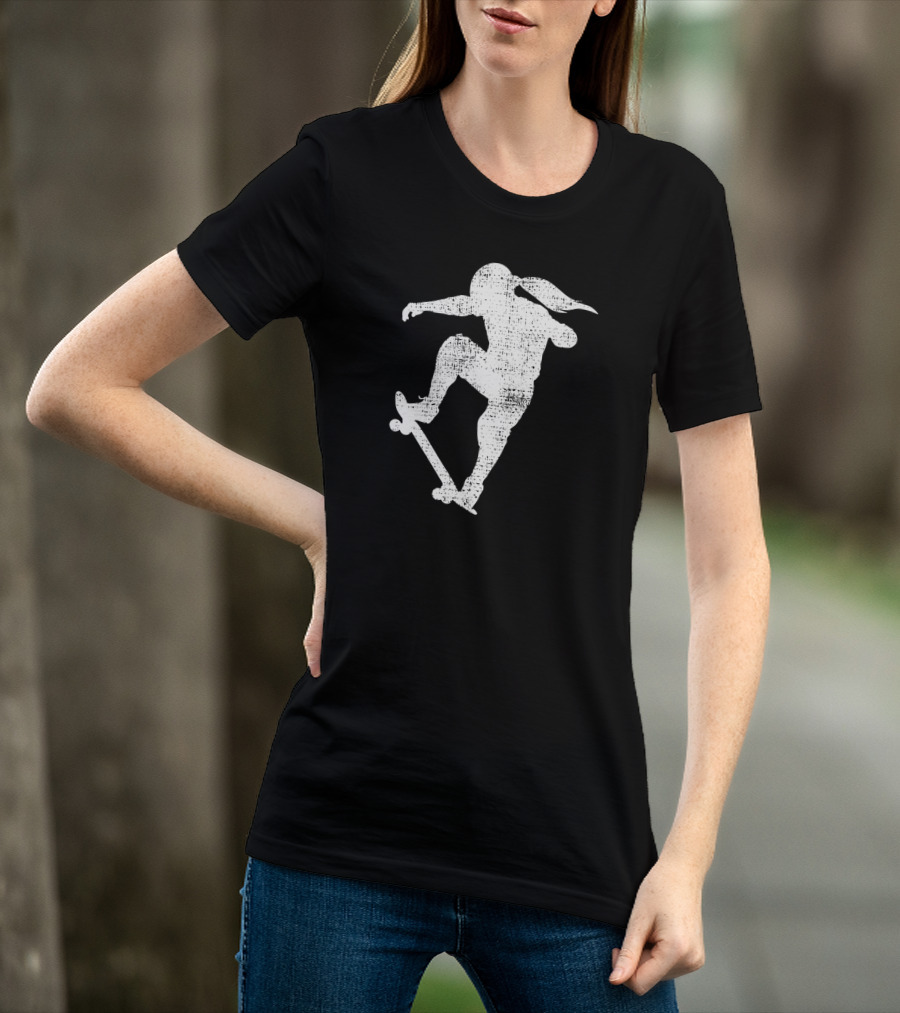 Skater Girl Skateboard Skateboarder Silhouette Riding Skateboard T-Shirt