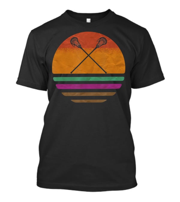 Vintage Retro Lacrosse Crossed Sticks Silhouette Sun T-Shirt