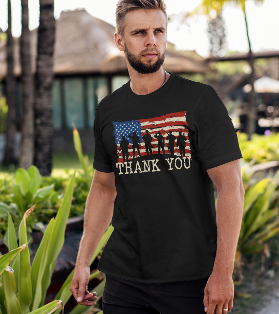 Thank You American Flag Thank You Veterans Proud Veteran T-Shirt