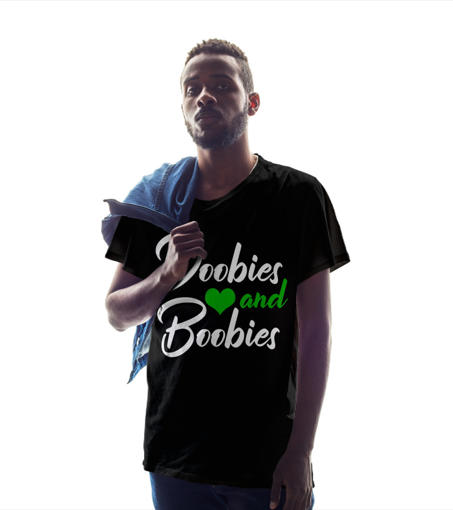 Doobies And Boobies Heart Weed Funny 420 Stoner Pothead T-Shirt