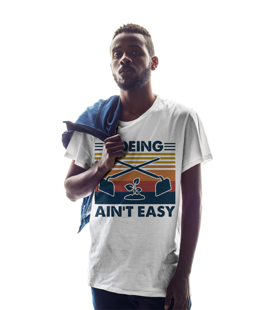 Hoeing Ain't Easy Gardening Plant With Crossed Hoes Vintage Stripes T-Shirt