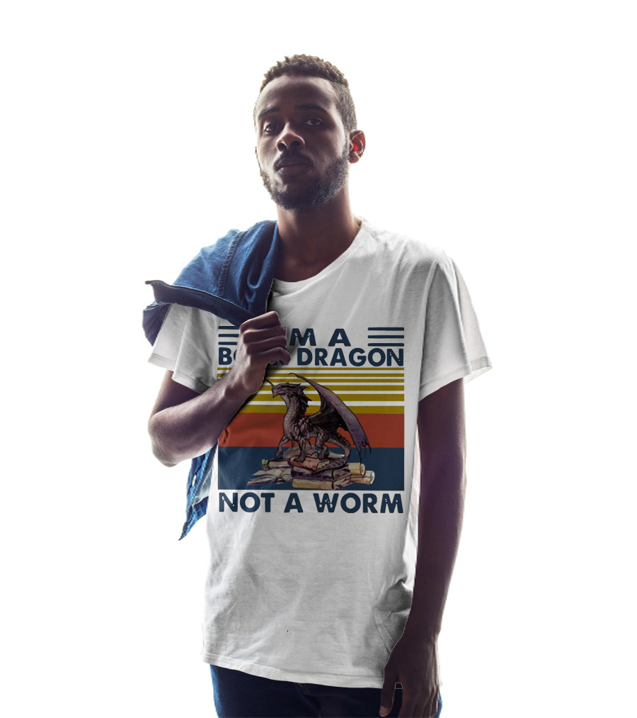 I'm A Book Dragon Not A Worm Fantasy Creature On Stack Of Books T-Shirt