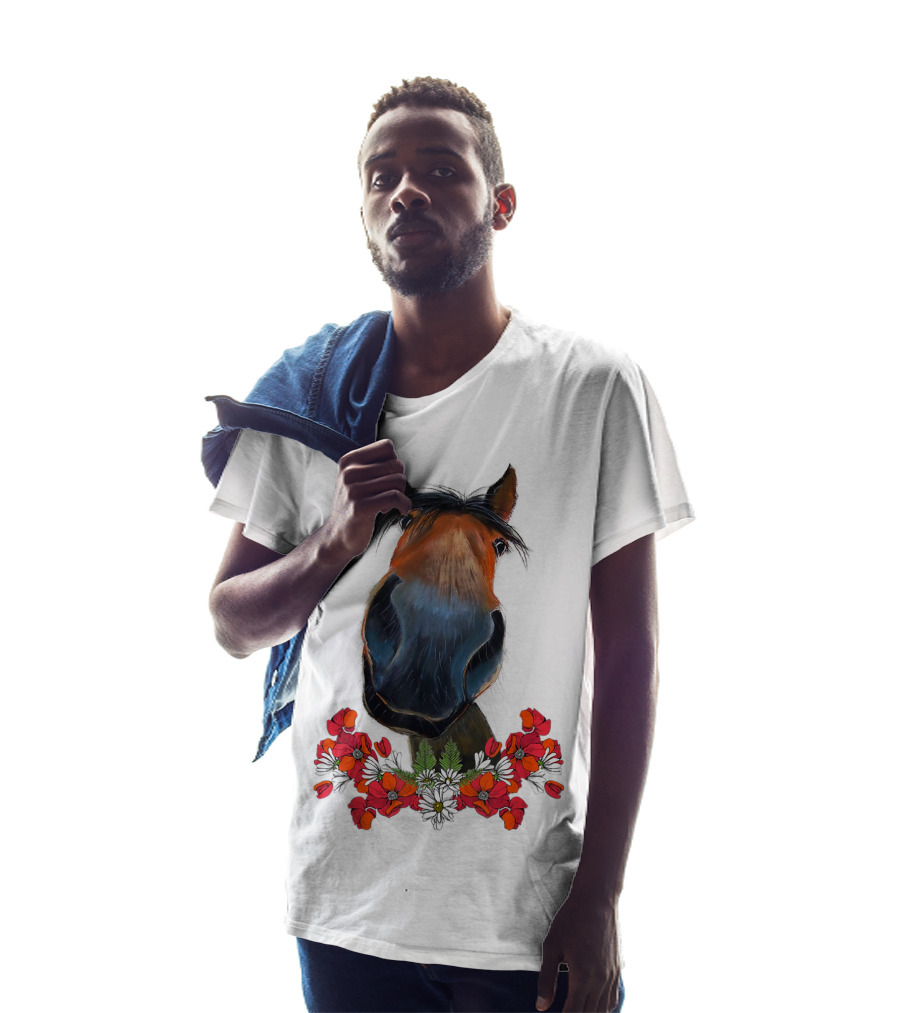 Adorable Horse With Red And White Flowers T-Shirt