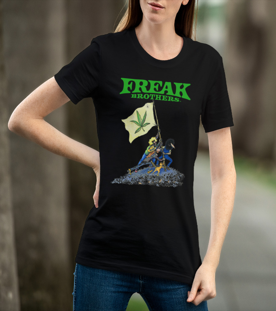 Freak Brothers Raise The Flag Cannabis Leaf Iconic Comic T-Shirt